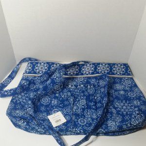 Large Quilted Tote Blue Winter Festive Snowflake 7 Pockets Travel Gym Baby